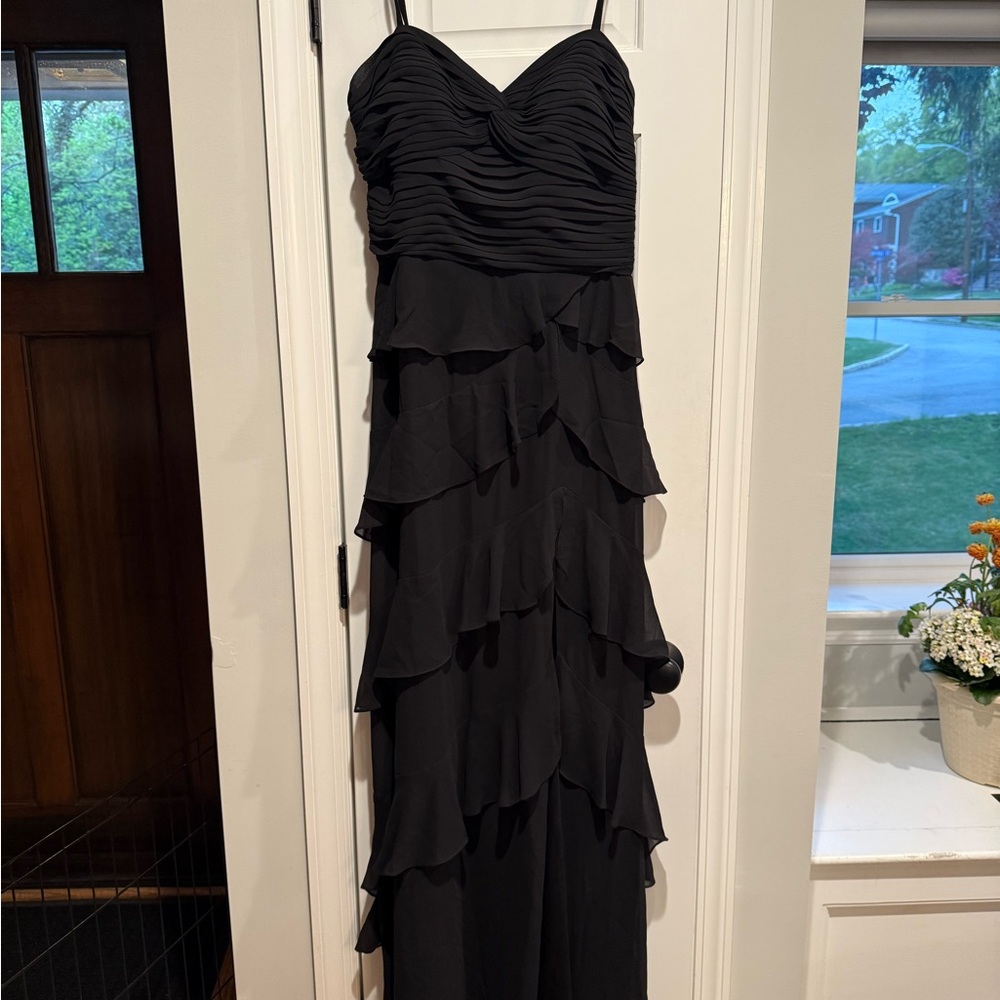 Aqua Black Strapless Ruffle Tiered Evening Gown